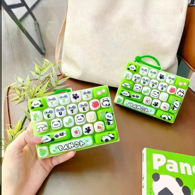 Portable Cartoon Panda 26-Key Press Keychain Stress Relief Fidget Toy Pendant for Backpack Bag Decor Party Favors