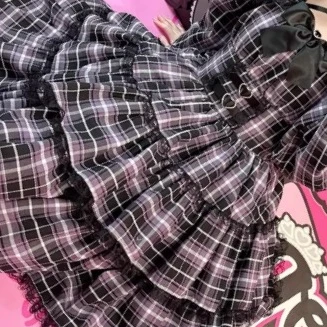 

2026 Spring New Sweet Cute Plaid Bow High Waist Dress Japanese Style Versatile Fashion Long Sleeve Halter Cake Lace Dresses