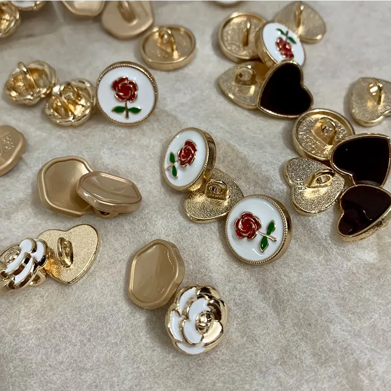 40pcs/pack Flower Metal Buttons For Crafts Heart Embellishment Sewing Accessories Sewing Materials Needlework Diy Decoration New