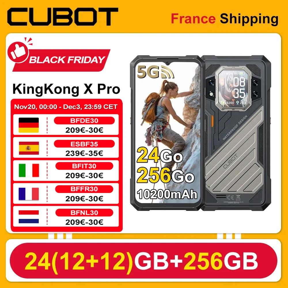 CUBOT KINGKONG X Pro، 5G، 24GB(12+12) 256GB، أبعاد الهاتف الذكي الصلب 8200، 4nm، 3.1 جيجا هرتز، 144 هرتز، شاشة 6.72 بوصة، 10200 مللي أمبير في الساعة