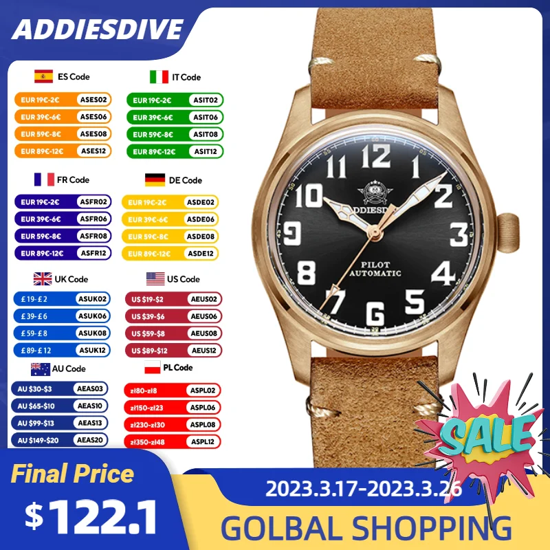 

ADDIESDIVE CUSN8 Bronze Watches Luxury Retro Sapphire Glass Mens Watch 200m Waterproof Automatic Mechanical Diving Watch For Men