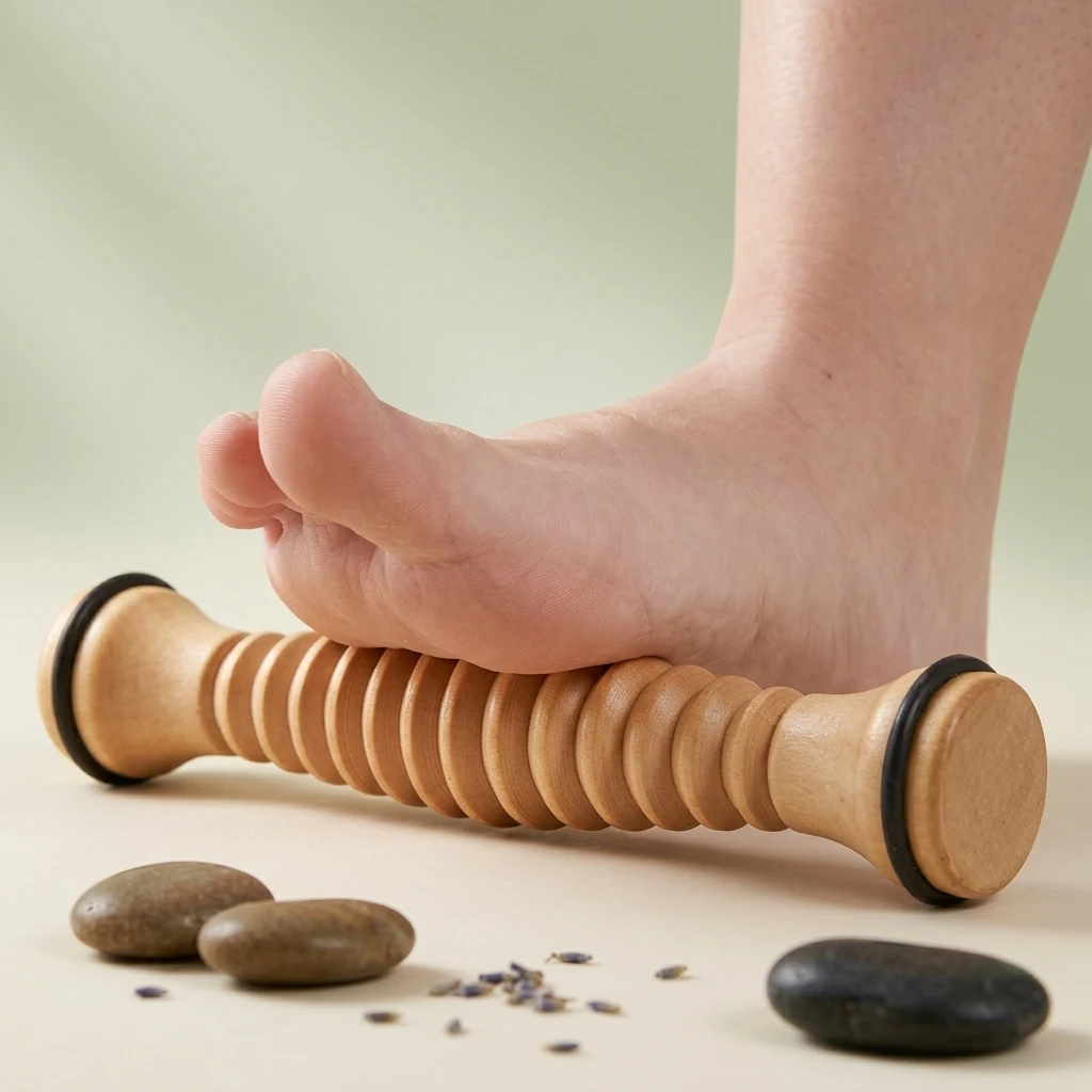 Foot Massage Roller Natural Solid Wood Foot Massager Tool for Relaxation Ergonomic Handle Cylindrical Design Home Office