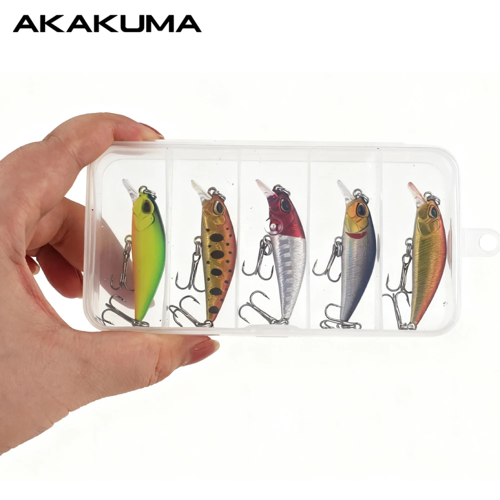 5 Iscas Artificiais de Plástico para Pesca de Corrico, 4,5cm/5g, com Olhos 3D, Minnow Rígido de Afundamento Rápido e 2 Anzóis Triplos