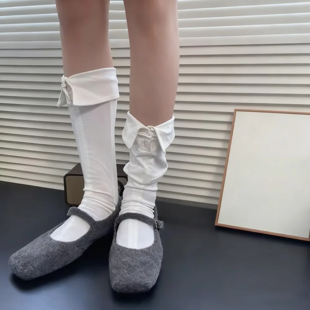 Fashion Button Flip Collar Socks Lapel Solid Color Polka Dot Socks Novelty Hosiery Short Ankle Socks Female