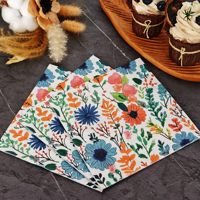 10/20pcs 33cm 2Layer Romantic Countryside Style Meal Towels Colorful Flowers, Leaves, Printed Party Towels DIY Decoupage Paper
