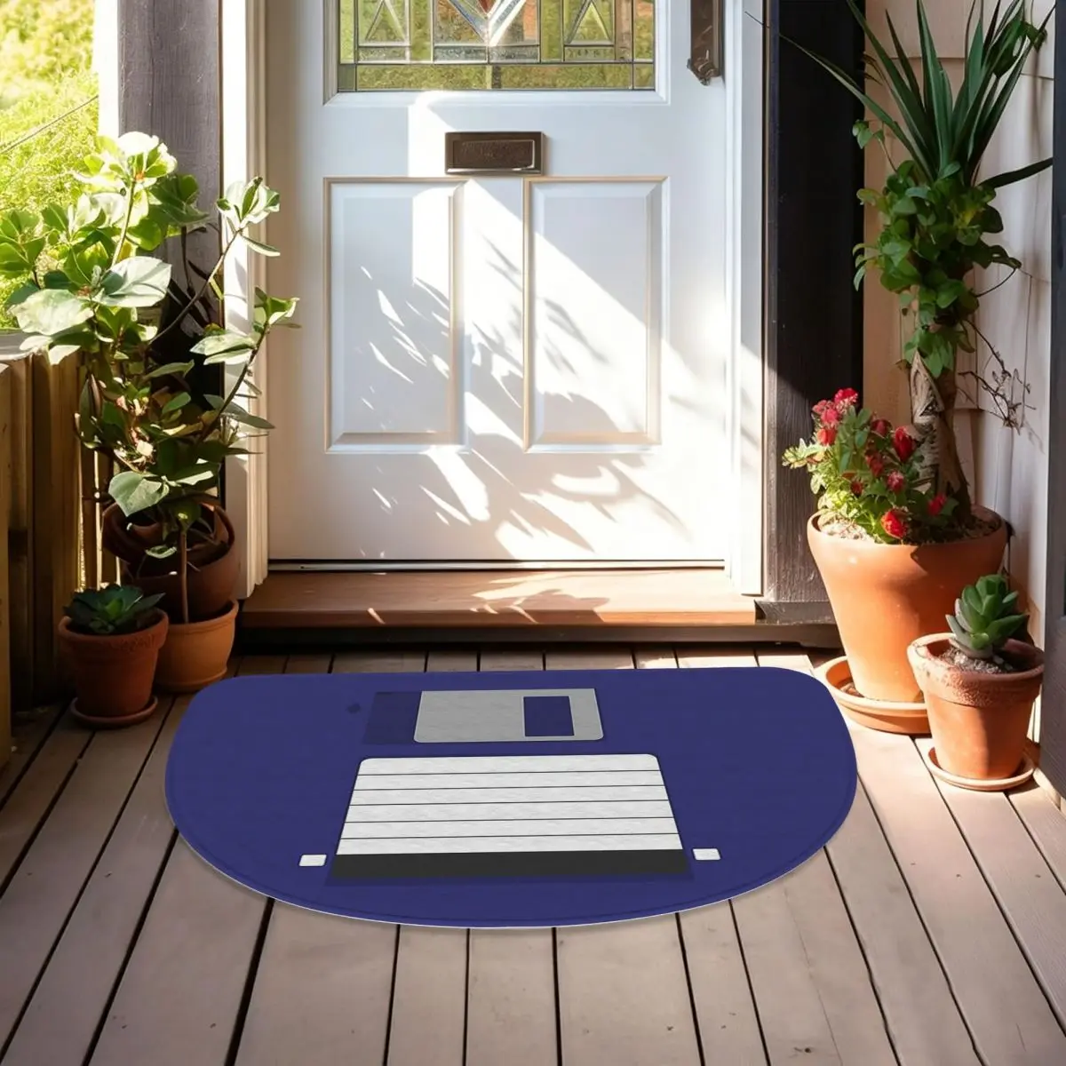 Floppy Disk Soft Flannel Half Round Doormat Non Slip Bathroom Mat Absorbent Floor Carpet for Laundry Room Bathroom