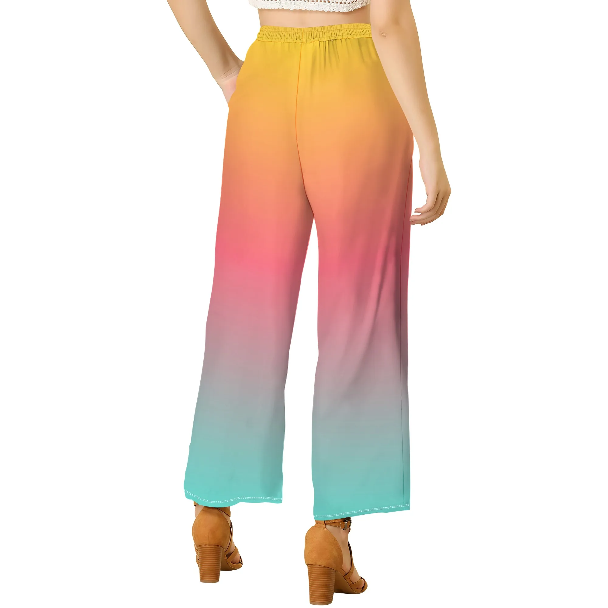 Women's Wide Leg Ankle-Length Pants Ombre Print Casual Elastic Loose Breathable for Casual Beach Wedding Guests Ball