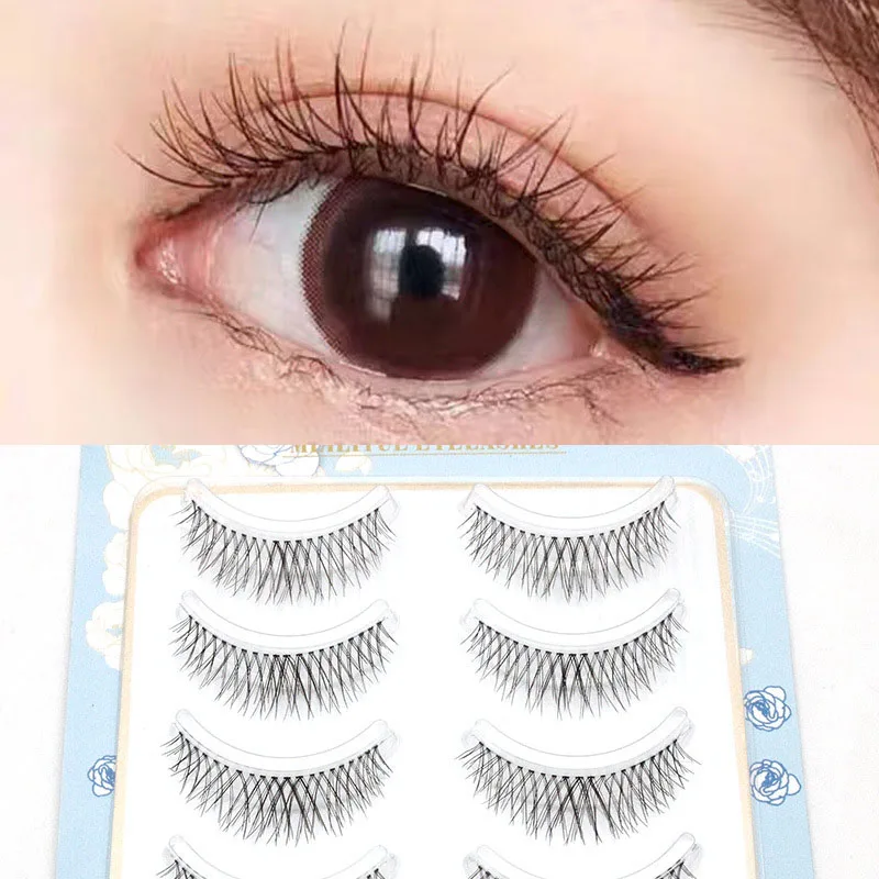 032 Japanese Korea 5 Pairs False Eyelash Natural Cross Short Eyelashes Transparent Stem Simulated Eyelash Extension Reusable