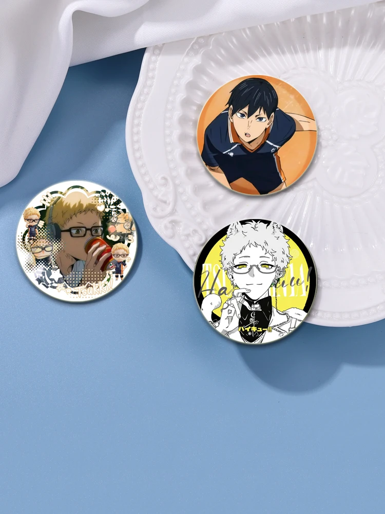 Anime Haikyuu!! Badge Manga Figures Icons Pin Round Soft Button Backpack Clothes Decoration Brooches for Bag DIY Jewelry Gifts