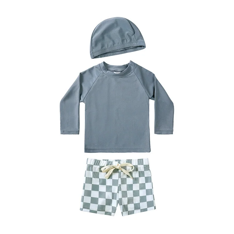 

2025 Summer Baby Boys Swimwear Sets Long Sleeve Tops Shorts 2pcs Sun-proof Elastic Beach Vacation Kids Swimsuits