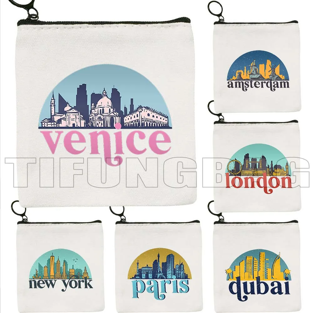 Лондон Дубай Париж Нью-Йорк Сеуль Бангкок Венеция городской пейзаж Искусство Стамбул Квебек Лумпур Куала Кошелек для монет Чехол для ключей Сумка Кошелек