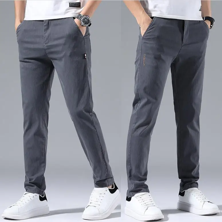 

Spring Summer Thin Casual Pants Men's Slim Straight Elastic Spring Sle Versatile Long Casual Trousers Comfortable Fit