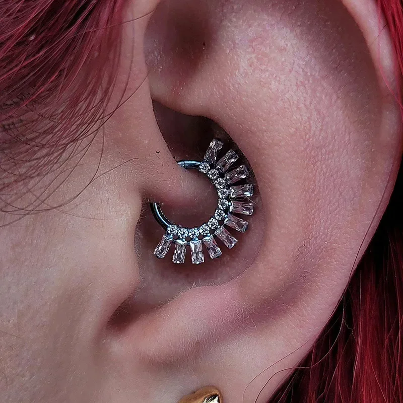 G23 Titanium EAR PIERC Fan-shaped and side Zircon Ring Hoop Nose Rings Hinged Clicker Earring Labret Tragus Ring Body Piercing