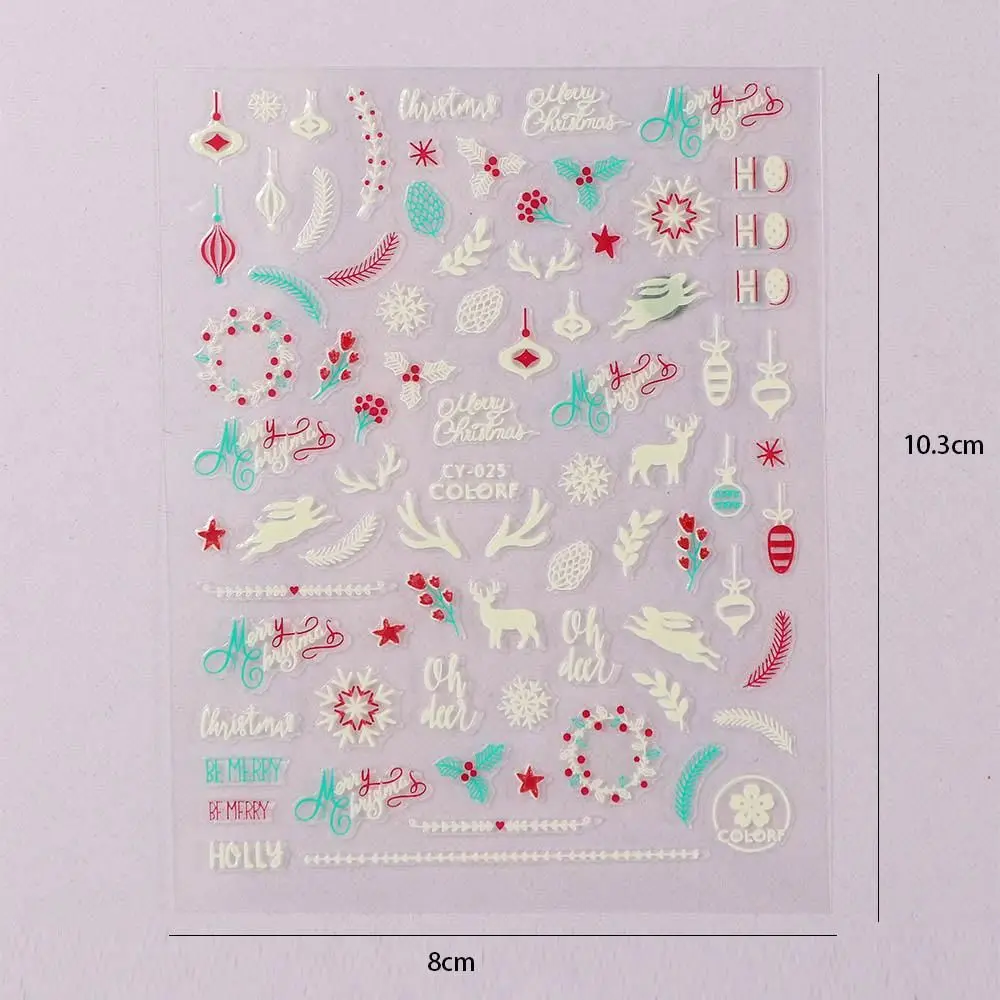Xmas Elk Manicure Santa Claus Winter Christmas Nails Stickers Luminous Nail Stickers DIY Nail Decor Fluorescent Nail Decals