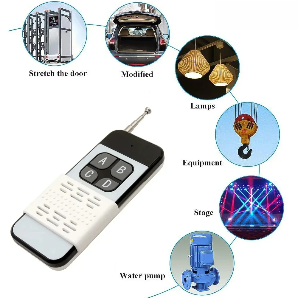 433MHz Remote Control Long Range 1000m Wireless Transmitter DC12V 4CH RF Receiver Universal For Garage/Gate/Motor/Light/Lamp