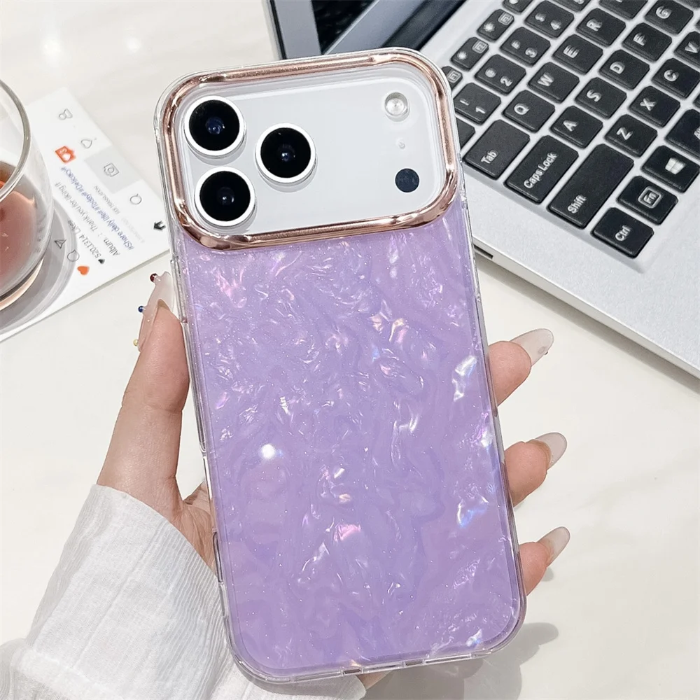 نمط شل مطلي حالمة فاخر لهاتف iPhone 16 Pro Max 15 14 17 Air 13 12 11 Plus صندوق حماية شفاف مقاوم للصدمات