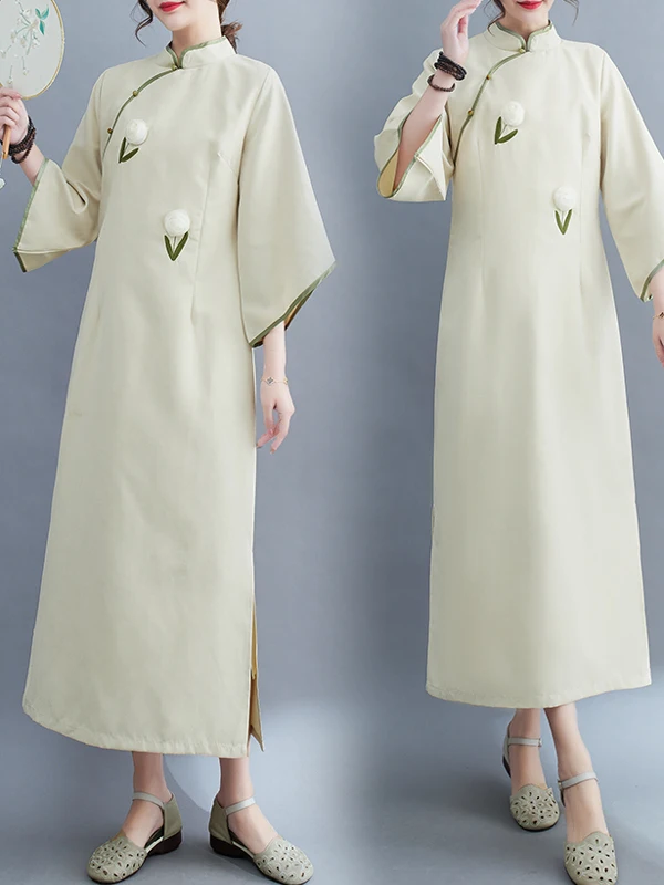 

Высококачественный летний новый китайский Sle Reformed Dr Zen из хлопка и льна с национальной вышивкой для женщин Dr