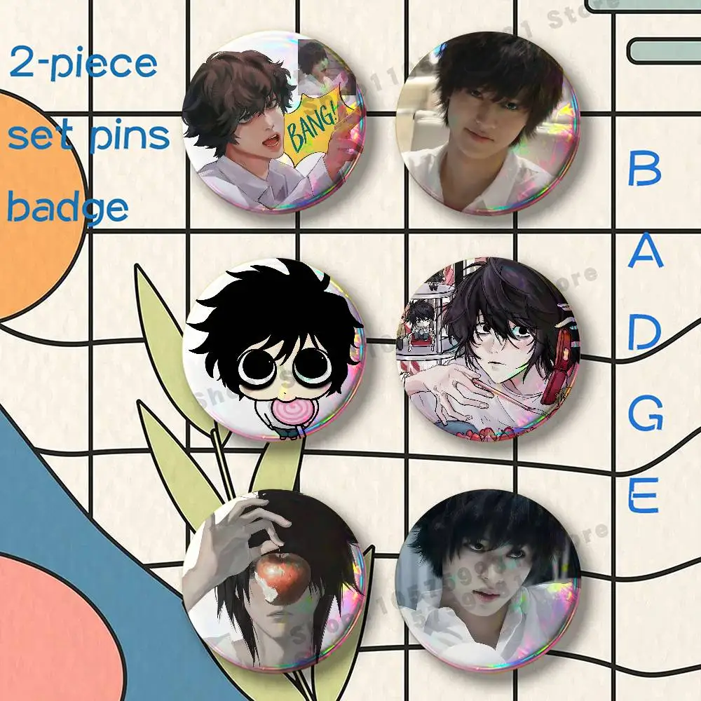 Cartoon L Lawliet Brooches for Backpack Accessories 25 32 44 58 75mm Round 2-piece set Free Mix