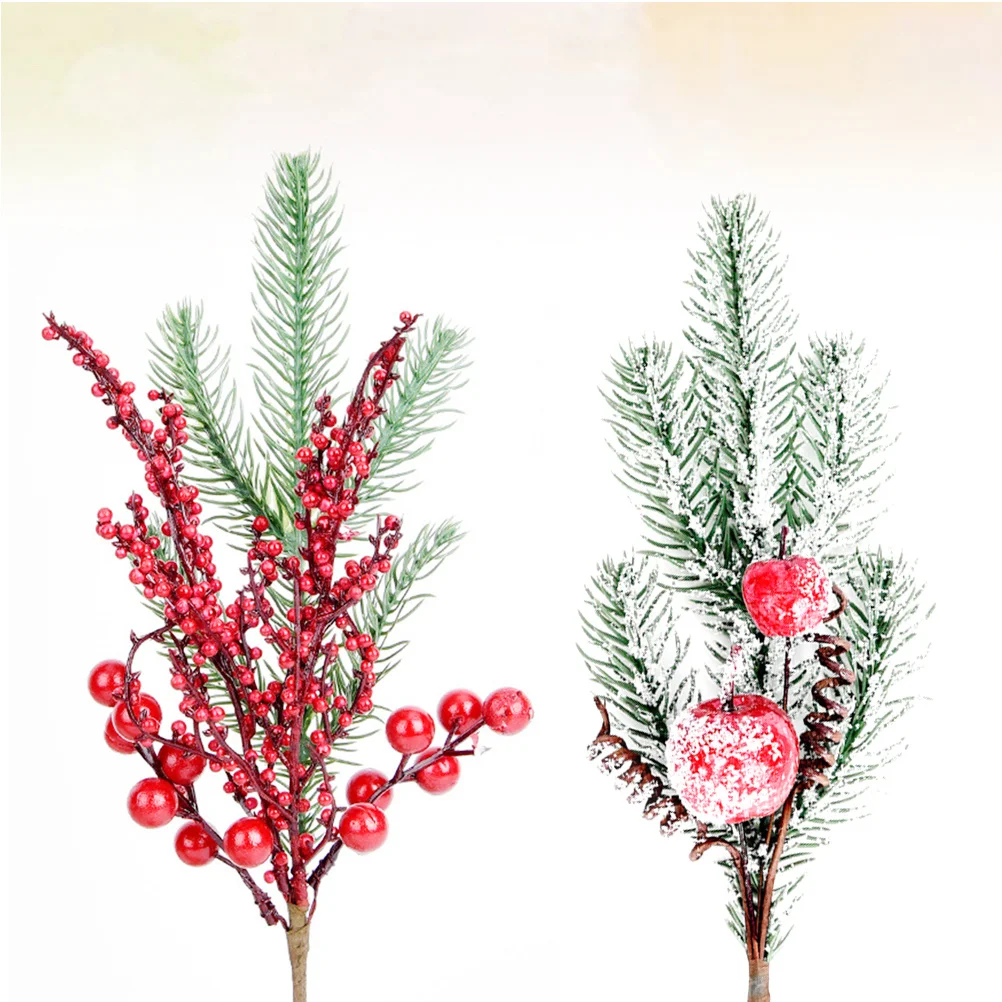 

2Pcs Red Fruit Christmas Cuttings Decorations White Branches Festive Holiday Centerpieces Wreaths Christmas Tree Decor