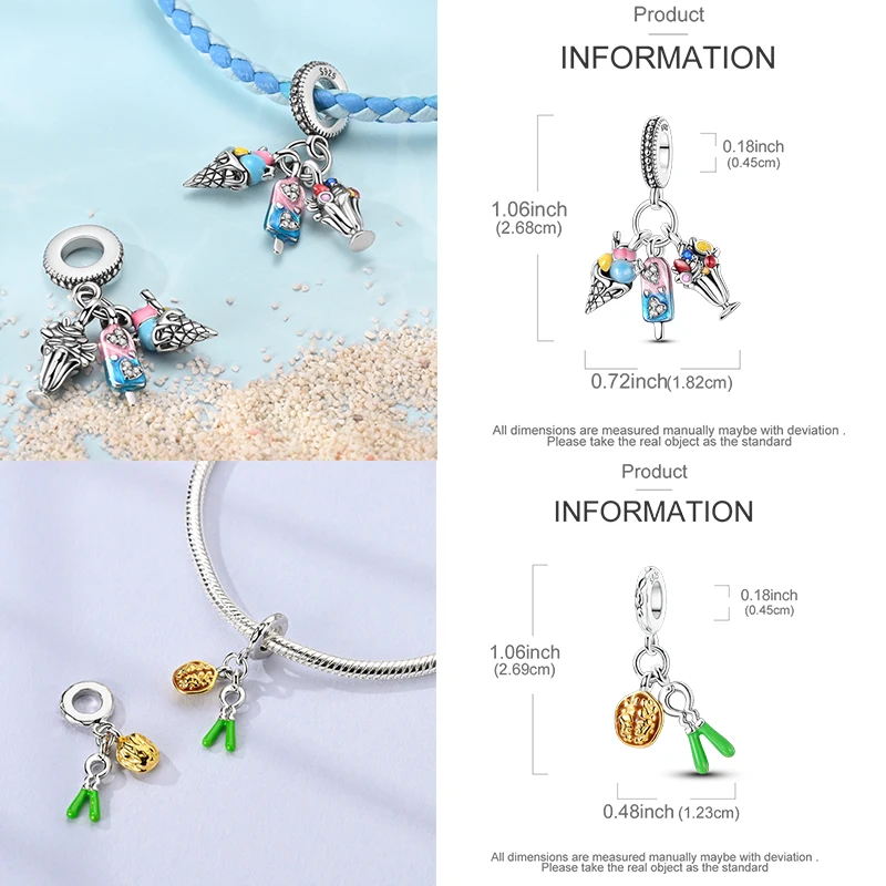 925 Sterling Silber Lebensmittel-Charm-Perlen Erdbeere Pilz Honig Kaffee Cocktail Gumball DIY Armband Halskette Geschenk für Frauen – Detail 9