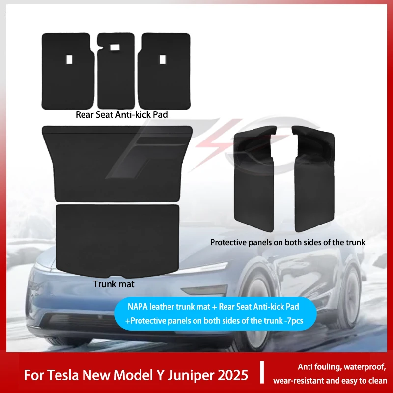 Voor Tesla Nieuw Model Y Juniper 2025 Lederen Kofferbak Matten Achterbank Rugleuning Protector Pad Rugleuning Alle Weer Liner Huisdier anti-kick Pad