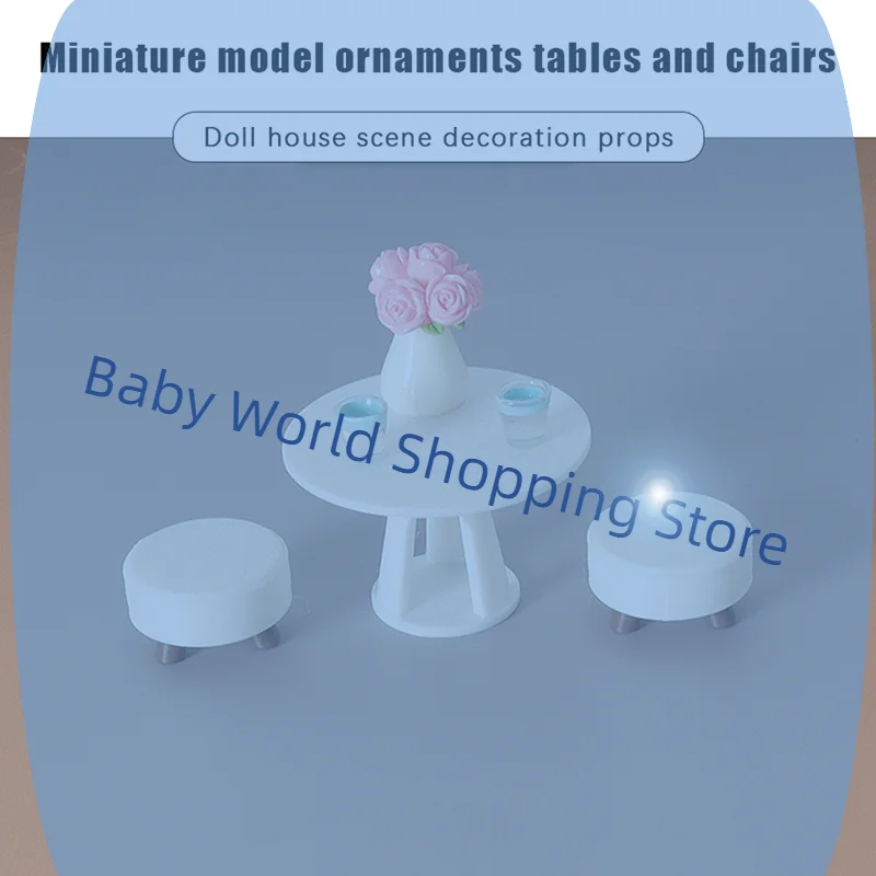 

1/12 Dollhouse Simulation Round Table Stool Set Model Dollhouse Living Room Furniture Decoration Micro Scene Construction Props