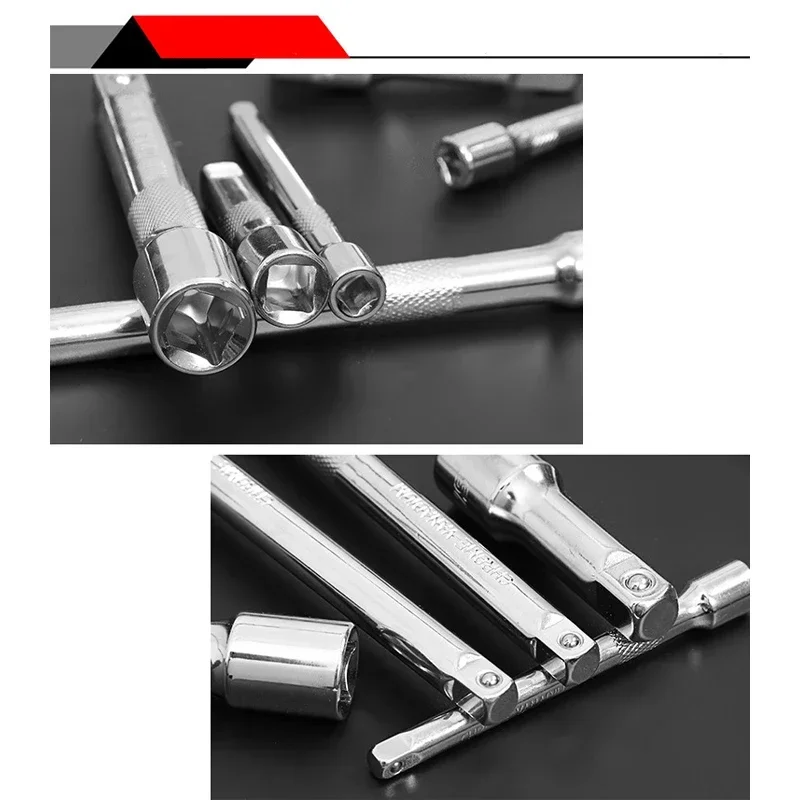 New 1/4 3/8 1/2 Socket Ratchet Wrench Extension Bar 50/75/100/125/150/250mm Long Bar Steering Sleeve Connecting Rod Accessories