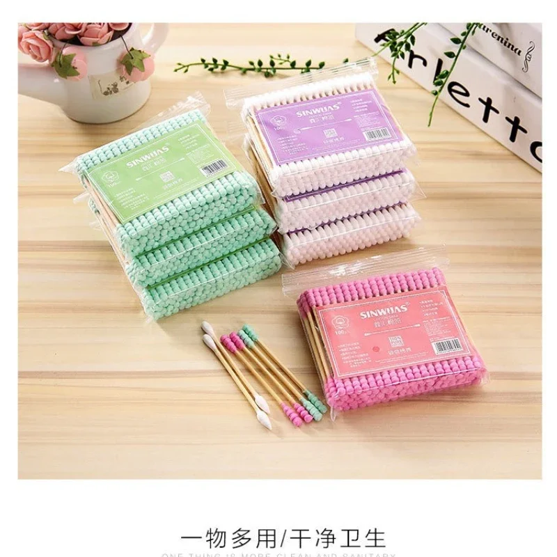 100pcs Double Headed Cotton Swabs Ear Cleaning Cotton Swabs Multi-purpose Makeup Cotton Swabs Makeup Remover Cotton Swabs