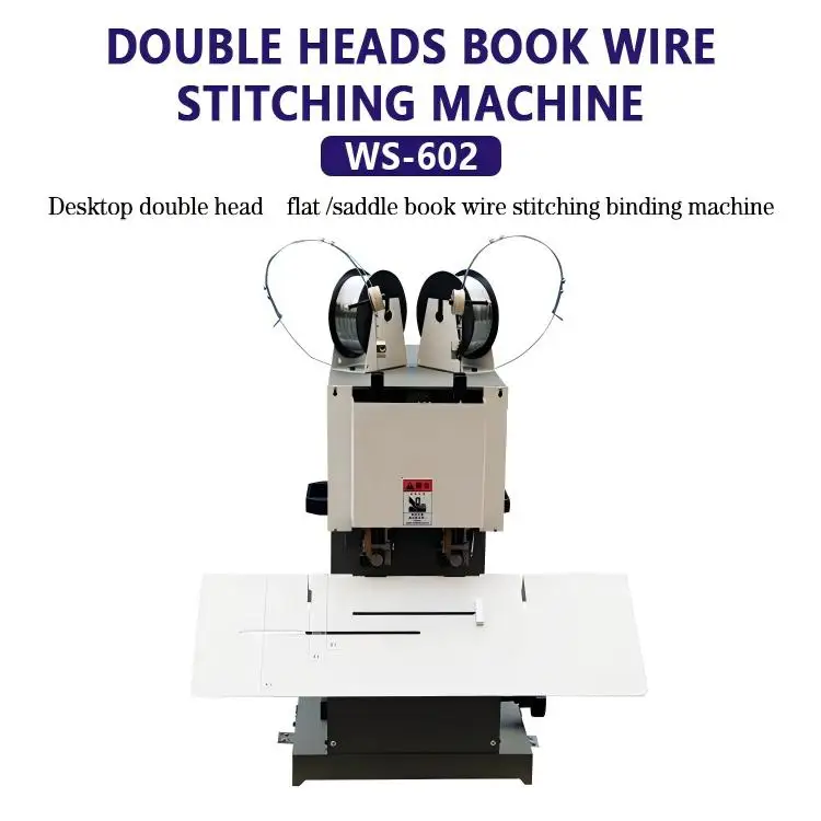 WS-602 Double Head Wire Stitching Machine Flat Saddle Stitching Binding Machine for Booklet Magazine Printing Shop