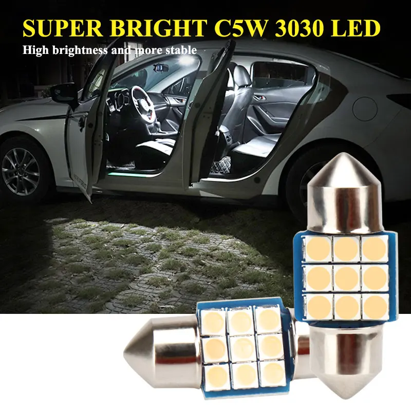 2/10Pcs C5W LED 28MM Festoon Light Bulb 3030 9SMD Car Dome Lamp Reading Light Auto Lamp Trunk License Plate Light Pink