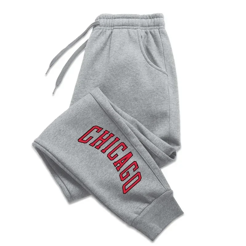 CHICAGO City Name Printed Pants Men's Running Trousers Drawstring Long Pants Fitness Outer Sweatpants Gym Wear