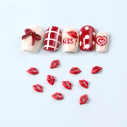 10PCS 3D Red Lips Sweet Manicure Nail Decoration Alloy Red Lips Valentine's Day Nails Art Charms DIY Nail Accessories