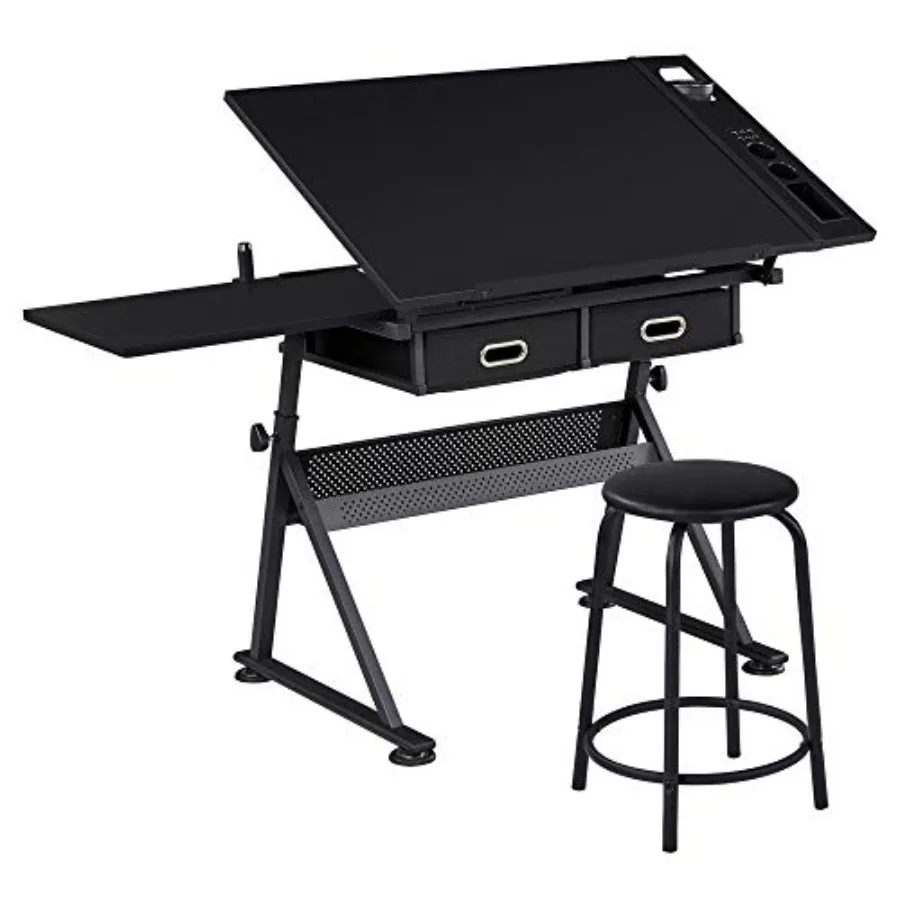 

Drafting Table for Artists Height Adjustable Drawing Desk Art/Craft Desk Diamond Paintings Work Station w/ 2 Storage Drawers an