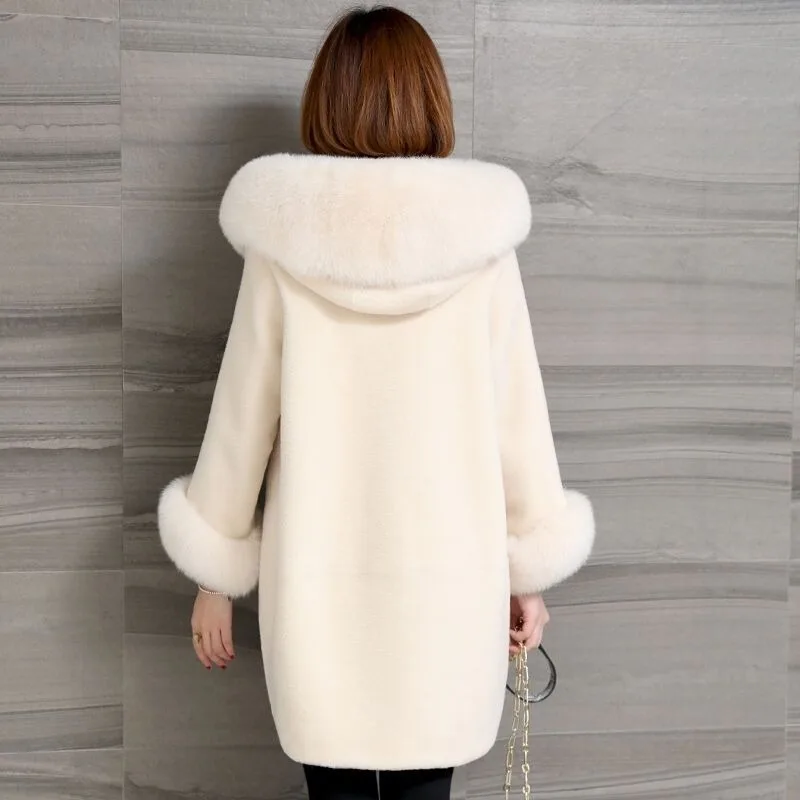 Inverno nuove donne cappotto di pelliccia sintetica versione di media lunghezza imitazione collo di pelliccia di volpe capispalla con cappuccio sciolto addensare caldo Casual parka 2023