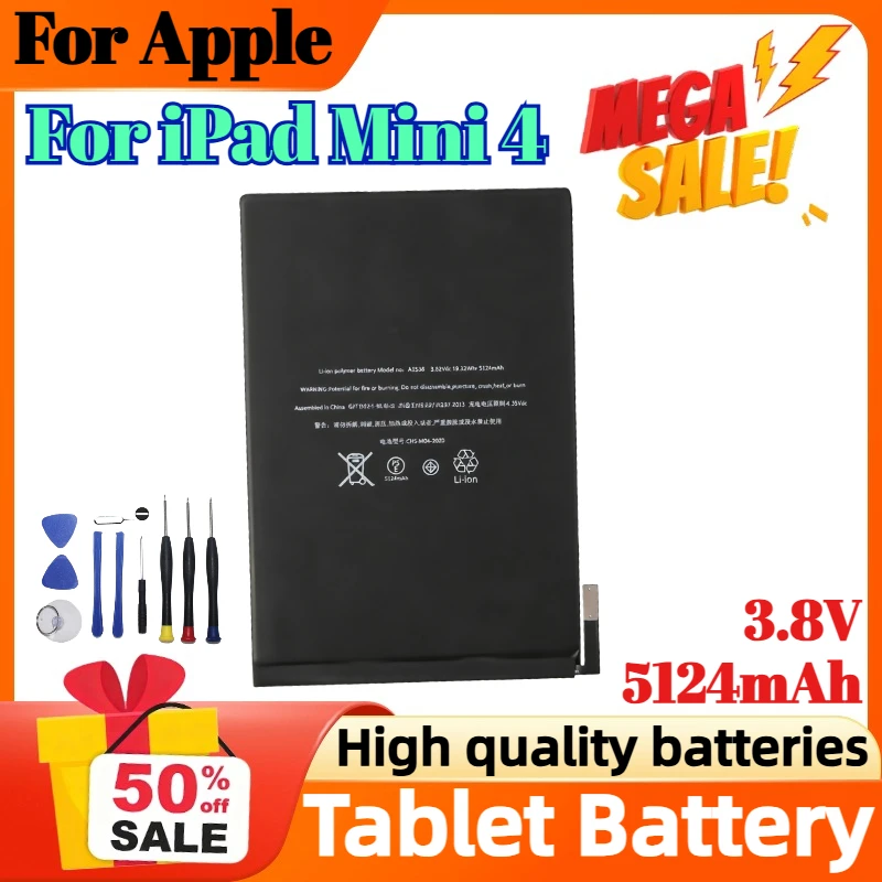 

5124mAh 3.8V Tablet Battery For Apple For iPad Mini 4 A1538 A1546 A1550 Battery +Tools