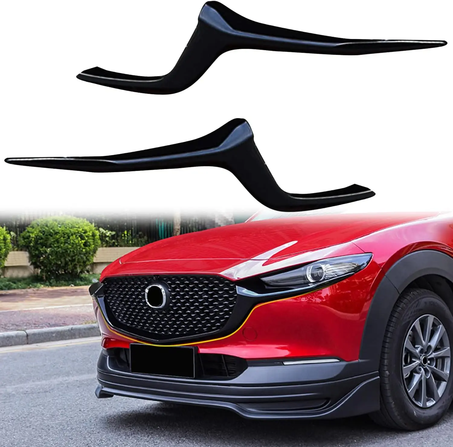 

For Mazda CX-30 CX30 2020-2025 Glossy Black Car Exterior Front Center Grille Grill Inserts Overlay Cover Decor Trim 2pcs
