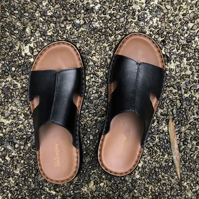 2026 Handmade Men's Leather Slippers Summer Wear Non-slip Simple Flip-flops Male Soft Sole New Designer Slipper Luxury Shoes Man