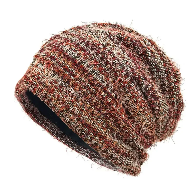 Autumn Winter Polyester Print Thicken Knitted Hat Warm Skullies Cap Beanie Hat For Girl and Women 19