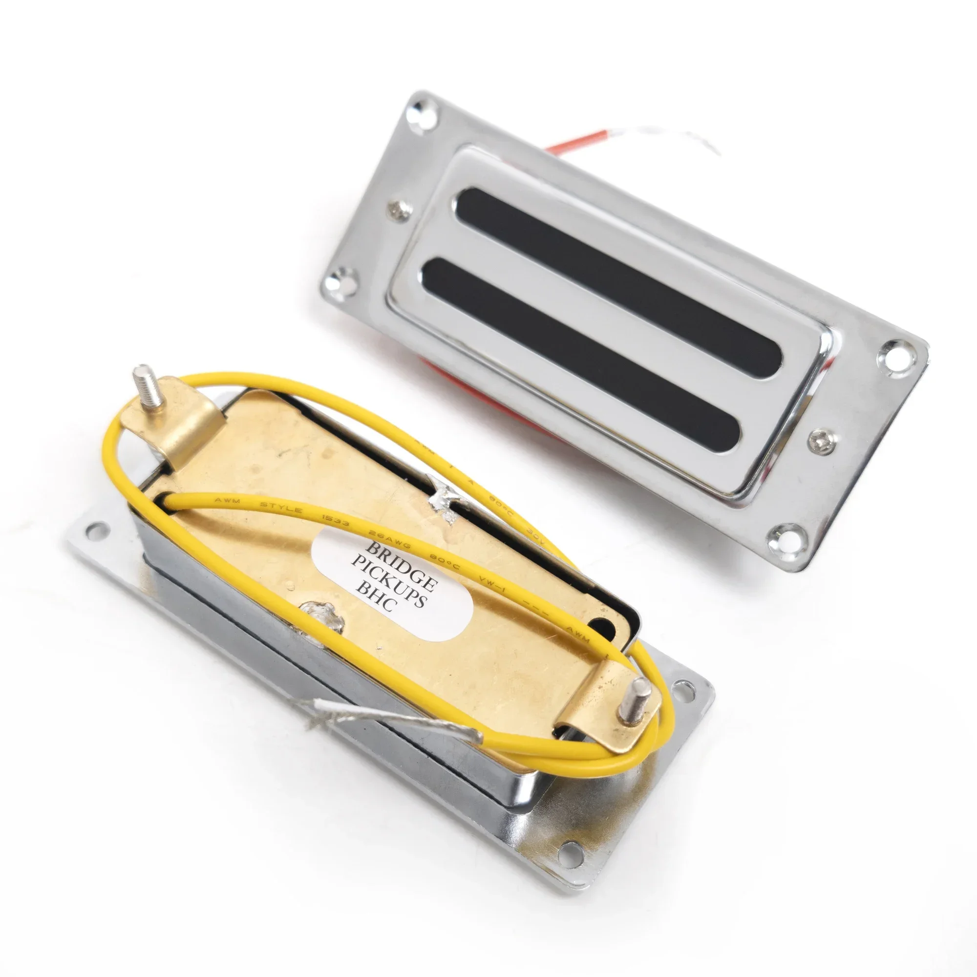 Discount Hot Sale-Mini Humbucker Pickup 68x29mm with Brass Cover 2-Conductor Cable Coil Splitting 9K Ohm with Frame