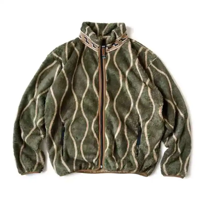 

25AW KAPITAL Hirata and Hongri Tangcao Fleece Wavy Striped Fleece Zipper Jacket for Men New Japan Style Coat