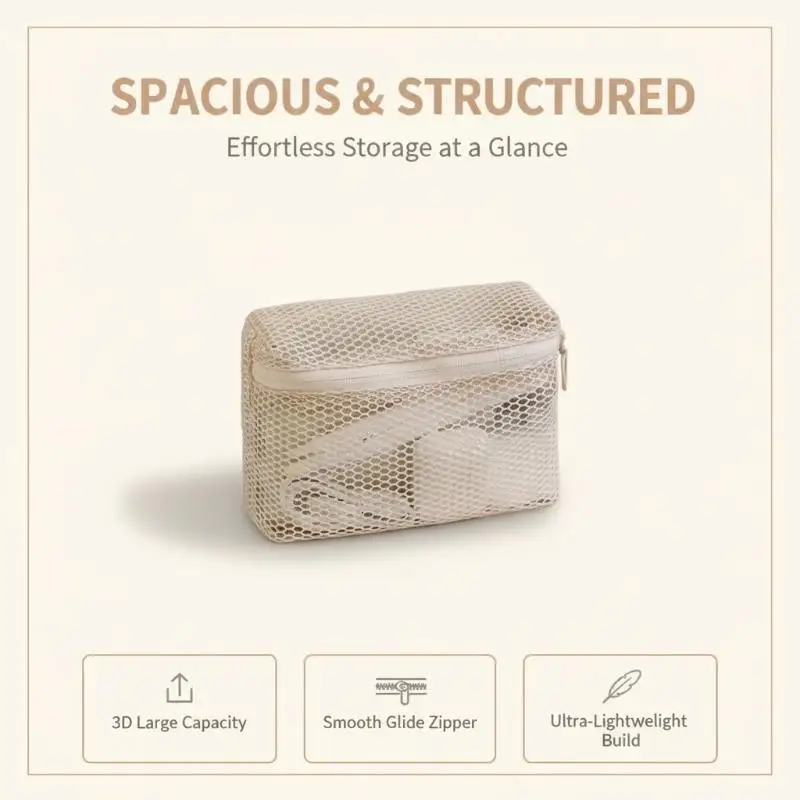 Visible Mesh Toiletry Bag Hangable Lightweight Durable Cosmetic Pouch for Hotel Stay Travel Bathroom Use