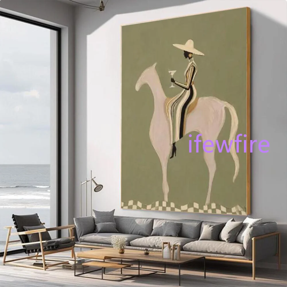 100% Handmade Abstract Oil Painting Unique Canvas Mural Princess and White Horse Wall Art Picture for Living Room Decor Image