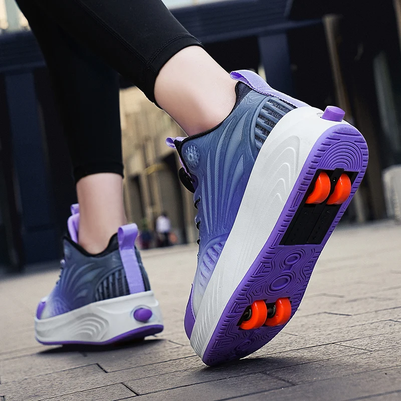 Boys Girls Rage Shoes Four Wheel Student Edition Kids Roller Skating Shoes with Retractable Wheels Adult Walking Skating Shoe