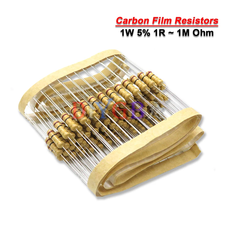 20PCS 1W 5% 0R~4.7M Carbon Film Resistors 100R 220R 1K 1.5K 2.2K 4.7K 10K 22K 47K 100K 100 220 1K5 2K2 4K7 Ohm Resistance