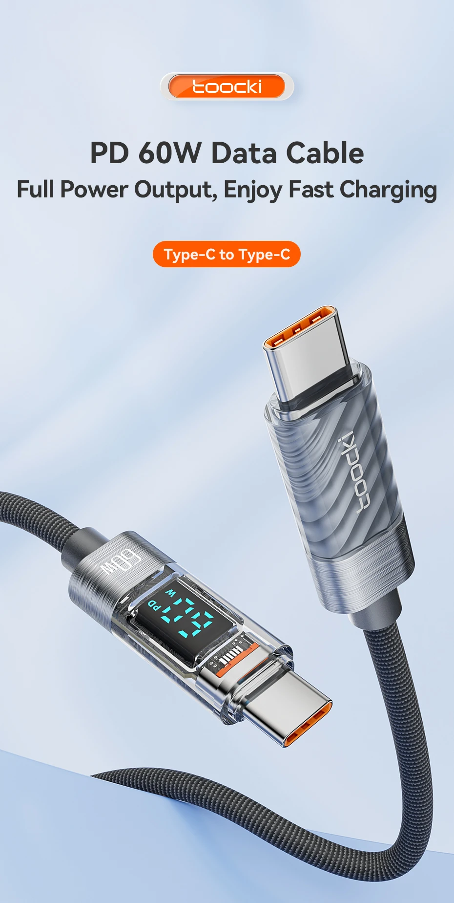 Toocki Typ-C-auf-Typ-C-Kabel, 60W PD-Schnellladekabel für Macbook, Samsung, Huawei, Honor, LG, USB-C-Datenübertragungs- und Synchronisationskabel – Detail 1