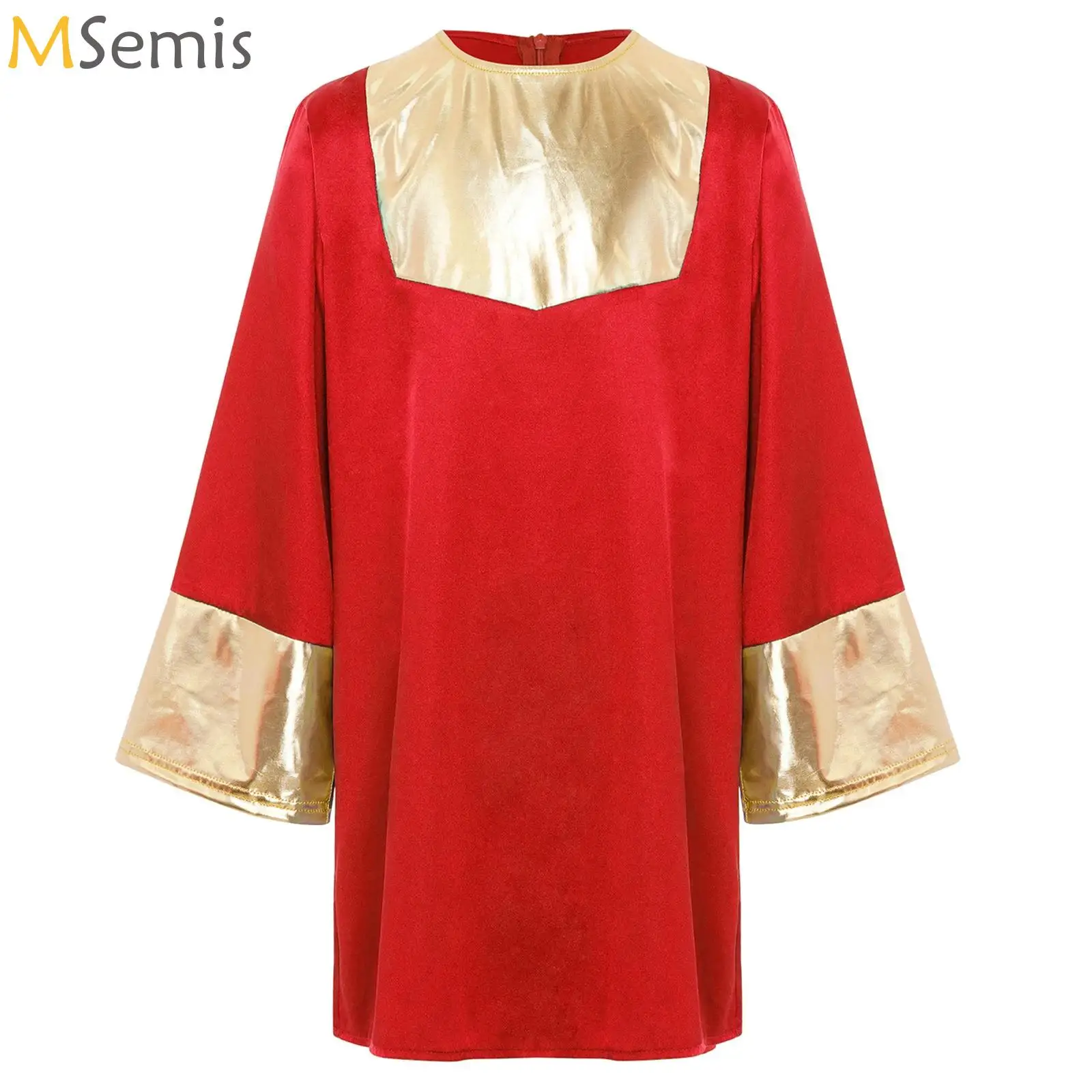 

Kids Boys Metallic Praise Dance Top Color Block Robe Pullover Tunic Shirt Girls Worship Choir Liturgical Praisewear Costumes
