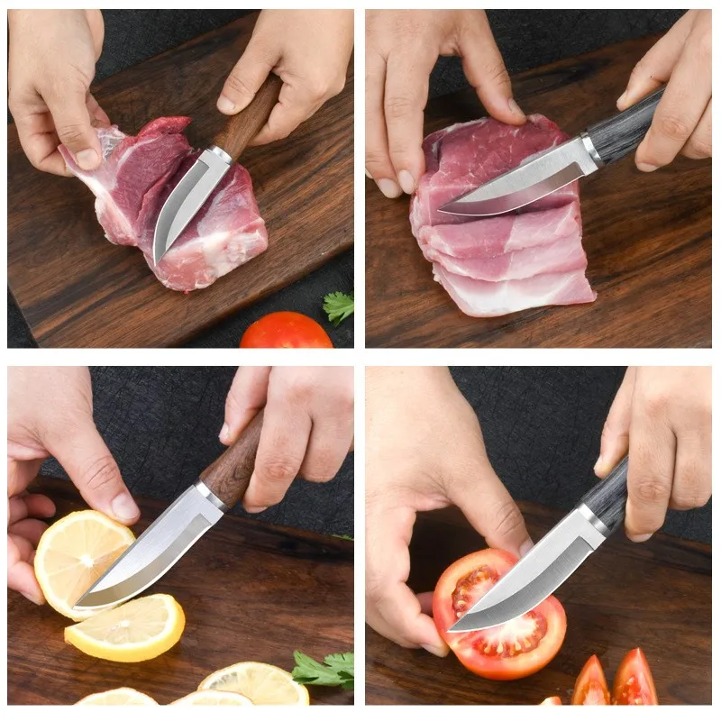 Mongolian Knife with Colored Wood Handle Grilled Knife Barbecue Picnic Meat Fruit Peeling Knife Utility Chef Slicing Bread Knife