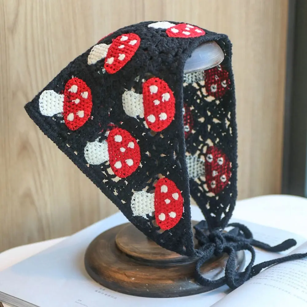 Вязаный головной убор в форме сладкого гриба, хлопковая повязка для волос, вязаный крючком треугольный шарф для женщин