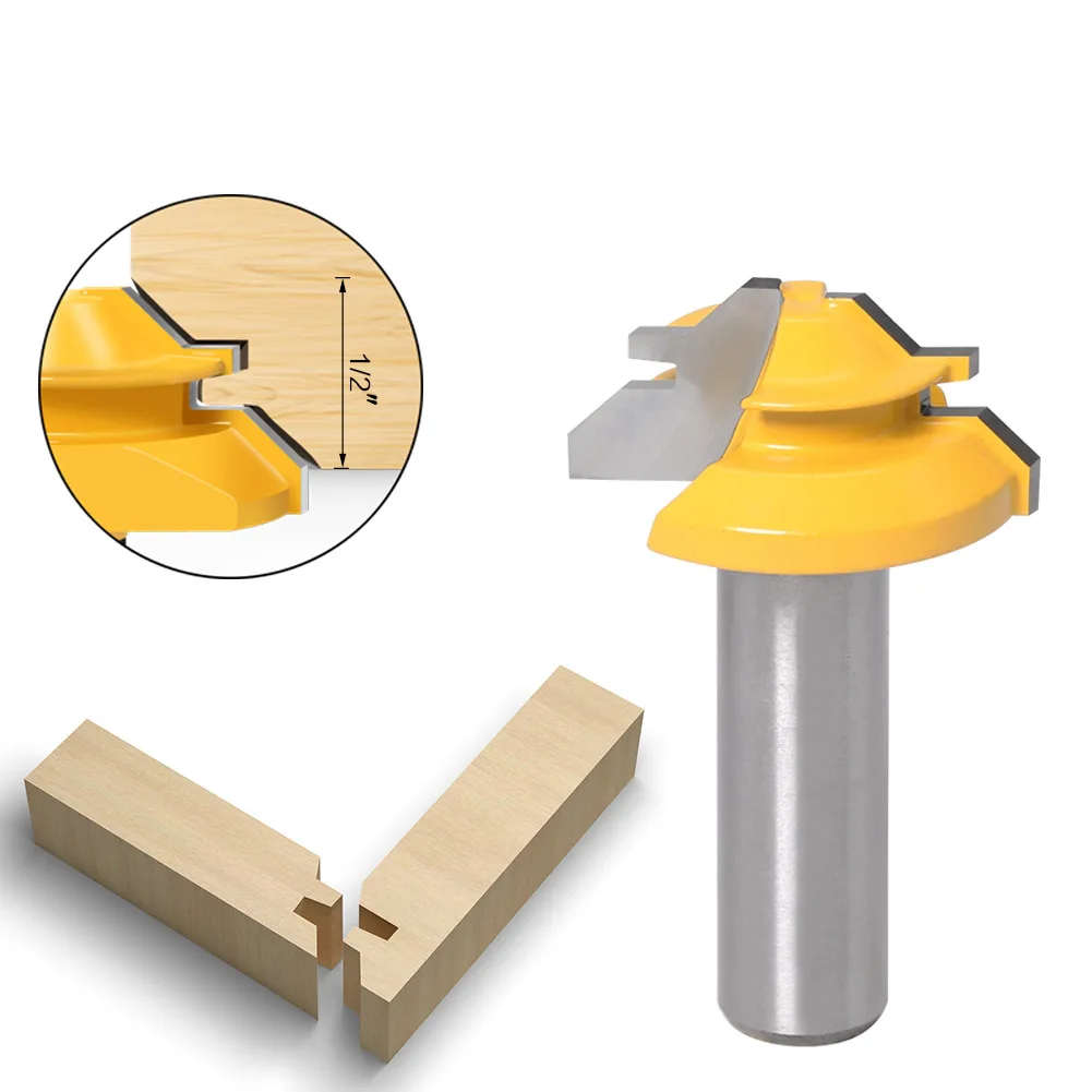 Imagem -05 - Lavie-carpintaria Tenon Cortadores de Madeira 45 Graus de Bloqueio Miter Bits Glue Joint Grupo Amarelo Mc03 12 mm 1pc