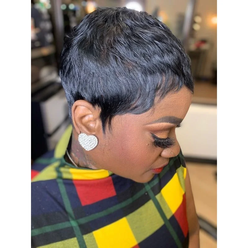 Short Hair Wigs for Women Soft Black Pixie Cut Wig